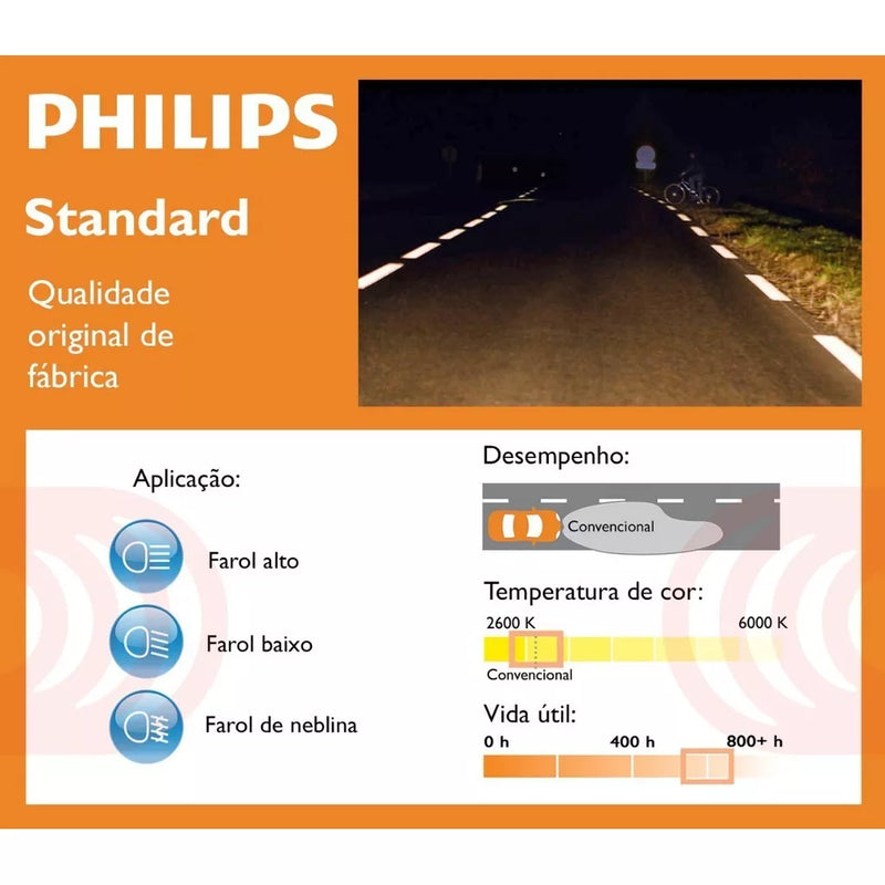 Lâmpada Farol H4 Philips Original Standard 60/55w 12v - Unidade