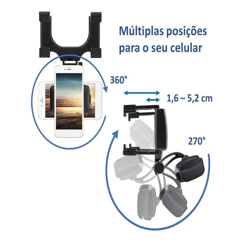 Suporte de Celular Para Retrovisor Rotativo Abs Seguro e Firme