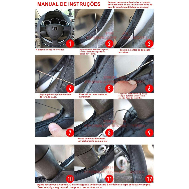Capa Para Volante de Carro em Couro Ecologico Costurada Várias Cores