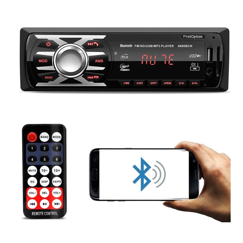 Som Automotivo FirstOption com Controle Remoto, Bluetooth, MP3 e USB