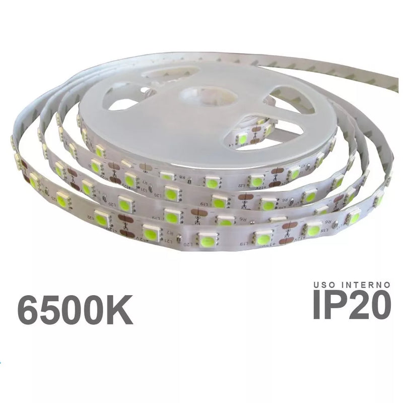 Fita Super Led 5050 Branco Frio 6000k LP20 5 Metros - Sem fonte