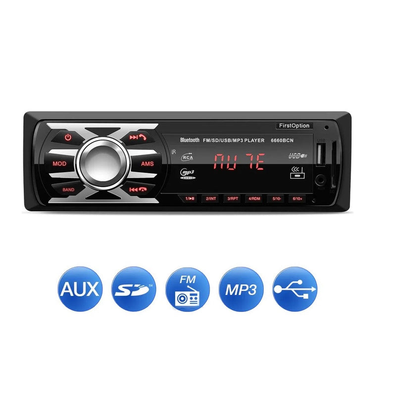 Som Automotivo FirstOption com Controle Remoto, Bluetooth, MP3 e USB