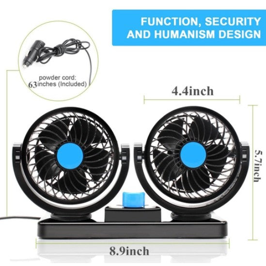 Ventilador De Cabeça Dupla Do Carro Veículo Automóvel Dc 12v/24v Rotação 360°