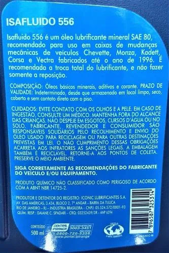 Óleo Câmbio Manual Isafluido 556 SAE 80 GM Corsa Monza Kadett Vectra - 500ML