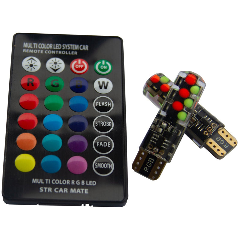 Kit 2 Lâmpadas T10 Led RGB Pingo 16 Cores Automotivo c/ Controle Remoto