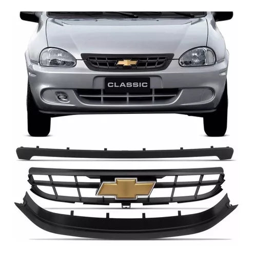 Grade Frontal Preta com Emblema Dourado - Corsa/Classic 2000 a 2010