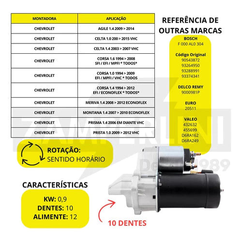 Motor Arranque/Partida Corsa 1.0 1.6 Celta 1.0 1.4